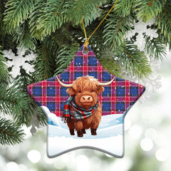 Graham of Menteith Red Tartan Christmas Ceramic Ornament - Highland Cows Snow Style