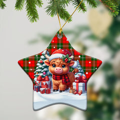Lennox Tartan Christmas Ceramic Ornament - Highland Cow Winter Style