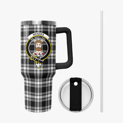 Menzies Black - White Modern Tartan Crest 40 oz Insulated Tumbler with Handle