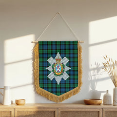 Black Watch Ancient Tartan Crest Wall Hanging Banner - Wood Pole