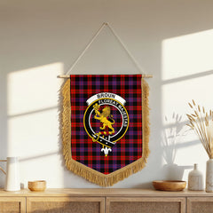 Broun Modern Tartan Crest Wall Hanging Banner - Wood Pole