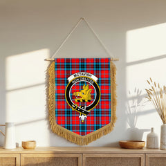 McTavish Modern Tartan Crest Wall Hanging Banner - Wood Pole