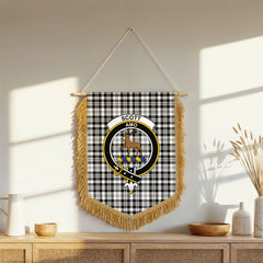 Scott Black & White Modern Tartan Crest Wall Hanging Banner - Wood Pole