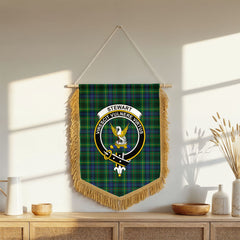 Stewart Hunting Modern Tartan Crest Wall Hanging Banner - Wood Pole