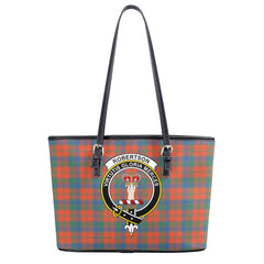Robertson Ancient Tartan Crest Leather Tote Bag
