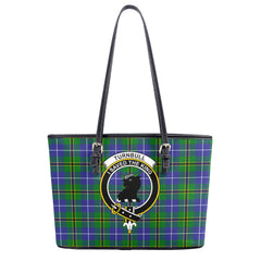 Turnbull Hunting Tartan Crest Leather Tote Bag