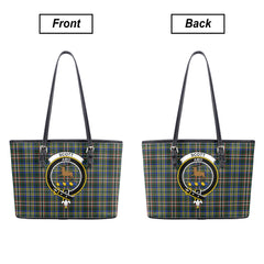 Scott Green Modern Tartan Crest Leather Tote Bag