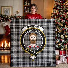 Menzies Black - White Modern Tartan Crest Quilt