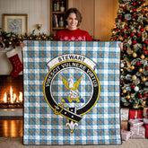 Stewart Muted Blue Tartan Crest Quilt