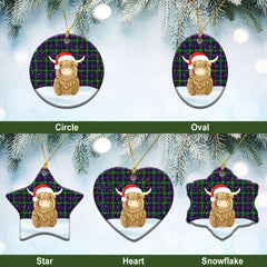 Inglis Modern Tartan Christmas Ceramic Ornament - Highland Cows Style