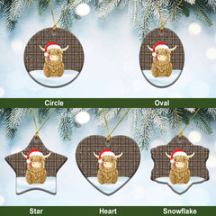 MacIntyre Hunting Weathered Tartan Christmas Ceramic Ornament - Highland Cows Style
