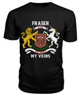 Fraser (of Lovat) Weathered Tartan Crest 2D T-shirt - Blood Runs Through My Veins Style