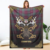 Crawford Ancient Tartan Crest Premium Blanket - Celtic Stag style
