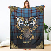 Elliott Ancient Tartan Crest Premium Blanket - Celtic Stag style