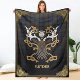 Fletcher of Dunans Tartan Crest Premium Blanket - Celtic Stag style