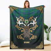 Irvine Ancient Tartan Crest Premium Blanket - Celtic Stag style