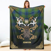 Johnson Ancient Tartan Crest Premium Blanket - Celtic Stag style