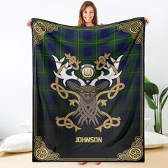 Johnson Modern Tartan Crest Premium Blanket - Celtic Stag style