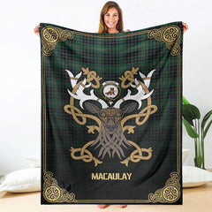 MacAulay Hunting Ancient Tartan Crest Premium Blanket - Celtic Stag style