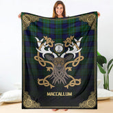 MacCallum Modern Tartan Crest Premium Blanket - Celtic Stag style