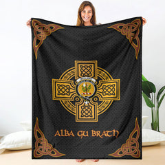 MacLaine (of Lochbuie) Crest Premium Blanket - Black Celtic Cross Style