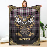 MacPherson Hunting Modern Tartan Crest Premium Blanket - Celtic Stag style