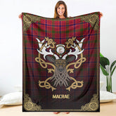 MacRae Modern Tartan Crest Premium Blanket - Celtic Stag style