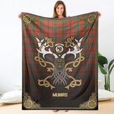 Munro Ancient Tartan Crest Premium Blanket - Celtic Stag style