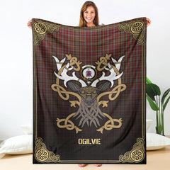 Ogilvie Tartan Crest Premium Blanket - Celtic Stag style