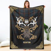 Renton Tartan Crest Premium Blanket - Celtic Stag style