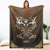 Scott Ancient Tartan Crest Premium Blanket - Celtic Stag style