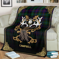 Campbell of Cawdor Modern Tartan Crest Premium Blanket - Celtic Stag style