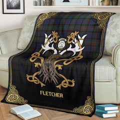Fletcher of Dunans Tartan Crest Premium Blanket - Celtic Stag style