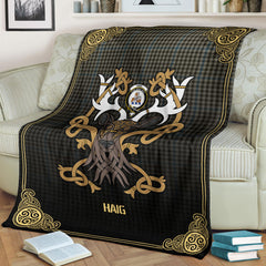 Haig Check Tartan Crest Premium Blanket - Celtic Stag style