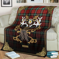 Kerr Ancient Tartan Crest Premium Blanket - Celtic Stag style