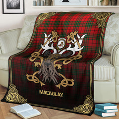 MacAulay Modern Tartan Crest Premium Blanket - Celtic Stag style