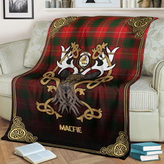 MacFie Tartan Crest Premium Blanket - Celtic Stag style