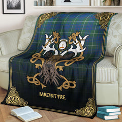 MacIntyre Hunting Ancient Tartan Crest Premium Blanket - Celtic Stag style
