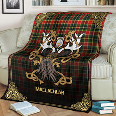 MacLachlan Hunting Modern Tartan Crest Premium Blanket - Celtic Stag style