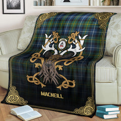 MacNeill of Barra Ancient Tartan Crest Premium Blanket - Celtic Stag style