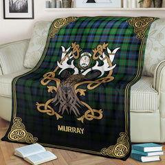 Murray of Atholl Ancient Tartan Crest Premium Blanket - Celtic Stag style