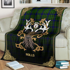 Rollo Modern Tartan Crest Premium Blanket - Celtic Stag style