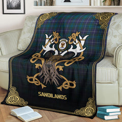 Sandilands Tartan Crest Premium Blanket - Celtic Stag style