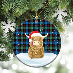 Guthrie Ancient Tartan Christmas Ceramic Ornament - Highland Cows Style