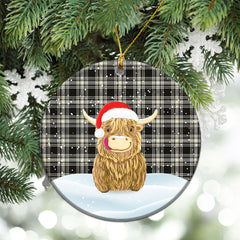 Menzies Black _ White Ancient Tartan Christmas Ceramic Ornament - Highland Cows Style