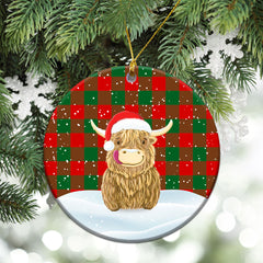 Moncreiffe (or Moncreiff) Tartan Christmas Ceramic Ornament - Highland Cows Style