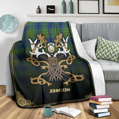 Johnson Ancient Tartan Crest Premium Blanket - Celtic Stag style