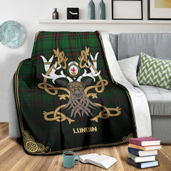 Lundin Tartan Crest Premium Blanket - Celtic Stag style