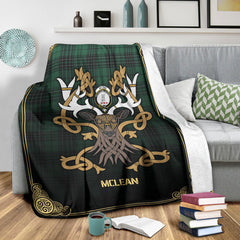 McLean Hunting Ancient Tartan Crest Premium Blanket - Celtic Stag style