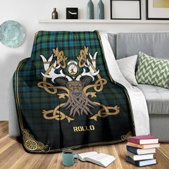 Rollo Ancient Tartan Crest Premium Blanket - Celtic Stag style